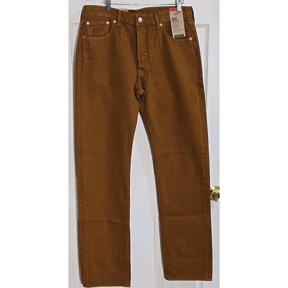 Levi's 501 Mens Jeans 33x34 Straight Leg Brown Sits at Waist Relaxed Thru Thigh